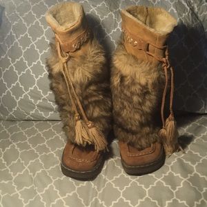 Fuzzy calf high boots